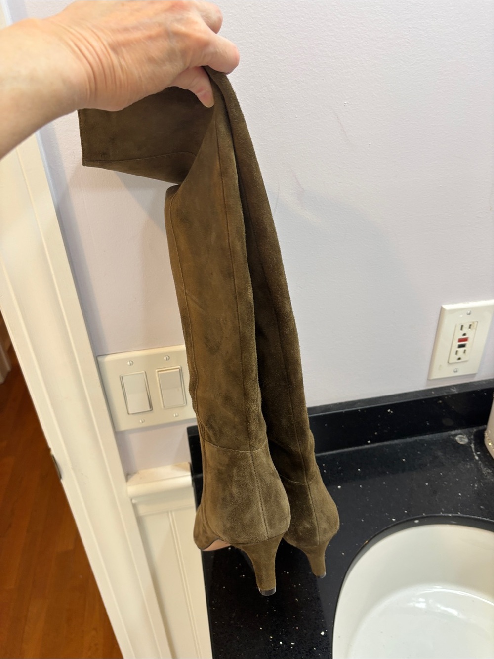 NWOT J. Crew Olive Brown Suede Knee-High Heeled Boots - Picture 3 of 6